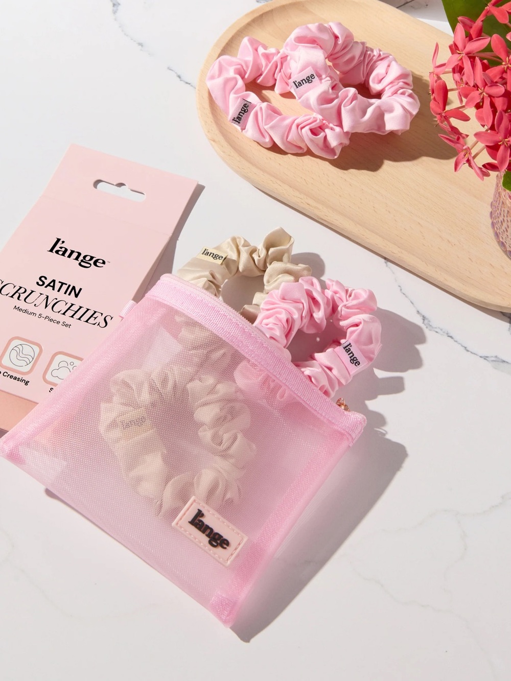 L'ange Satin Scrunchies 5 Piece Set